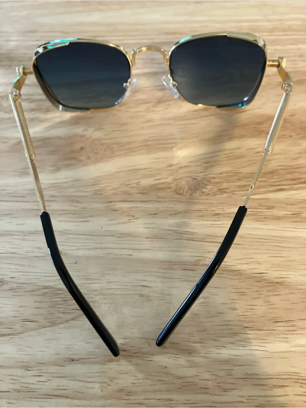 Gold Frame Men’s Sunglasses with Gradient Black Greenish Lenses